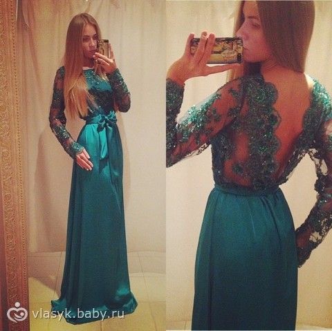 Зелёное платье в пол с кружевом Зелёное платье в пол с кружевом