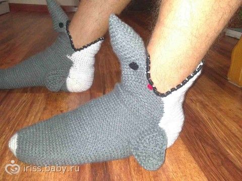 схема вязания крючком носки акула